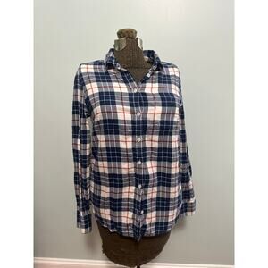 J Crew blue navy plaid flannel button down size S